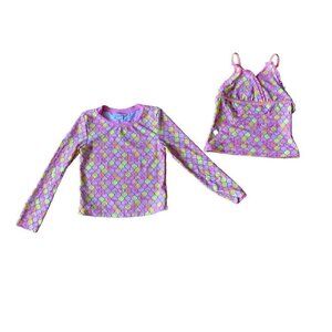 Tommy Bahama Girls Size 7 Rash Guard UPS50 Top Tankini Set Pink Orange Yellow